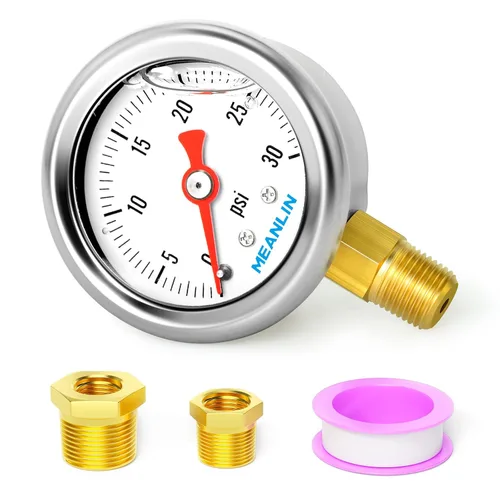 Miniatura 9 de MEANLIN MEASURE 2 unidades de acero inoxidable 015Psi relleno de líquido, medidor de presión relleno de glicerina de 1.5 pulgadas, aire de aceite