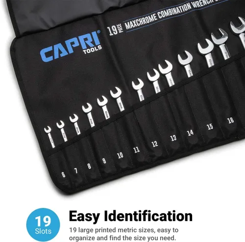 Miniatura 9 de Capri Tools MaxChrome juego de llaves de combinación, 6 a 24 mm, 19 piezas con bolsa de lona resistente