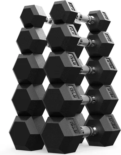 PAPABABE Juego de mancuernas, mancuernas de gimnasio en casa con revestimiento de goma, mancuernas para mujeres y hombres, pesas de mano para