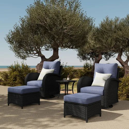 Miniatura 16 de LayinSun - Juego de 10 piezas de muebles seccionales de patio para el aire libre con mesa para fogata, juegos de sillas giratorias reclinables