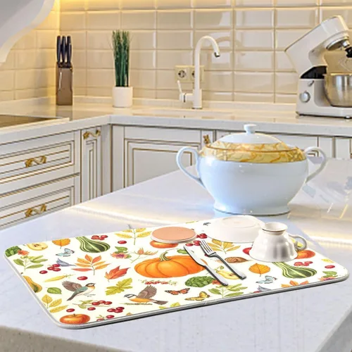 Miniatura 6 de Tapete de secado de platos de calabaza de otoño con girasol para encimera de cocina, absorbente, almohadilla de microfibra para secar platos