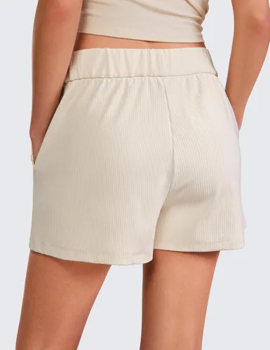 Miniatura 2 de CRZ YOGA Cómodos pantalones cortos acanalados para mujer, de cintura alta, lyocell para uso casual, para descansar, atlético, con bolsillos