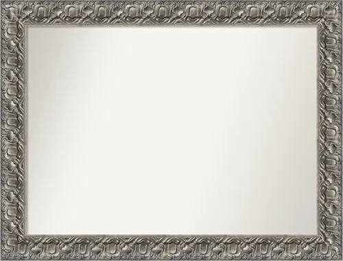Miniatura 342 de Amanti Art Espejo de baño plateado para sobre fregadero, 26 x 26 pulgadas, espejo cuadrado de níquel pulido, marco de madera tradicional mediano, se