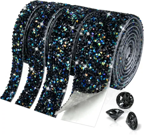 Miniatura 7 de 4 rollos de cinta de diamantes de imitación de cristal, cinta autoadhesiva con diamantes de imitación, envoltura de diamantes para manualidades