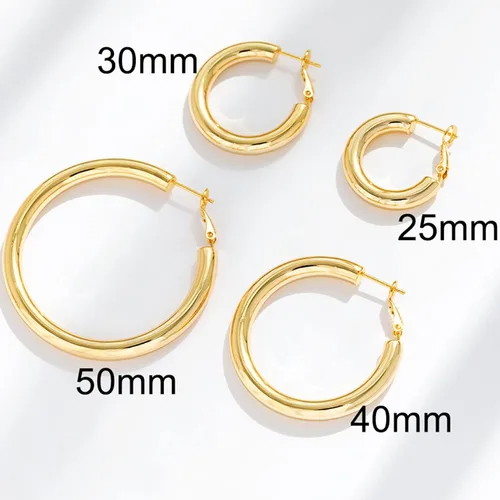 Miniatura 5 de Aretes de aro de oro grueso, aros ligeros de tubo de aulllow dorados gruesos para mujer, aretes grandes hipoalergénicos de 0.984in, 1.181in