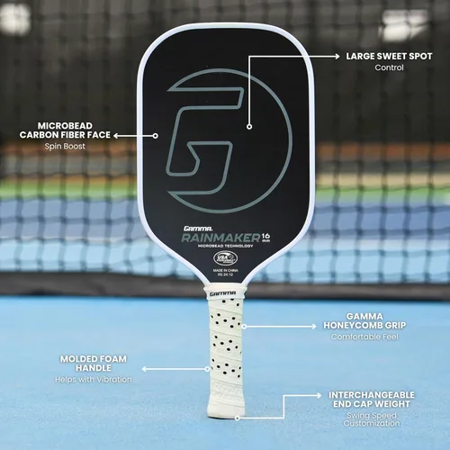 Miniatura 2 de GAMMA Rainmaker - Paleta de pickleball ligera, grande, cara de fibra de carbono de microcuentas para mayor giro y control, peso de giro Negro