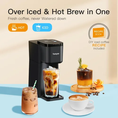 Miniatura 3 de Tastyle Mini Cafetera de Café Caliente y Helado de Una Sola Porción, para Cápsulas K y Molido, Tamaños de Preparación de 6 a 14 Oz, con Libro