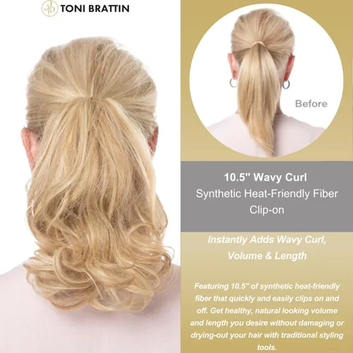 Miniatura 2 de Toni Brattin Playful Puf Hairpiece – Negro 10.5 pulgadas largo ondulado rizado postizo de clip hecho de fibra sintética resistente al calor
