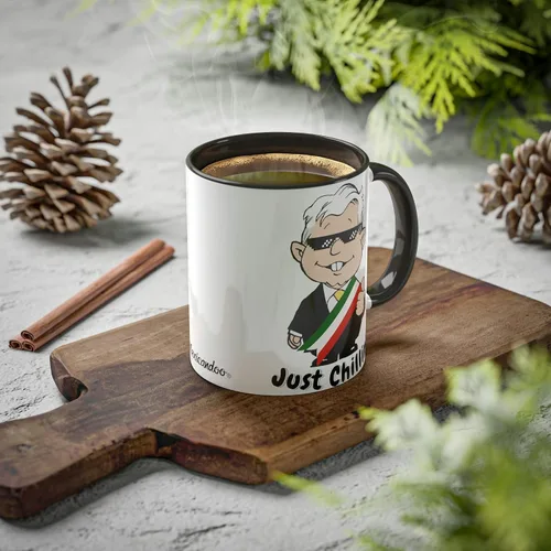 Miniatura 5 de MEXICANDOO AMLO - Taza de café Just Chillin, divertida caricatura, Muñeco AMLITO, taza de cerámica blanca brillante con colores vibrantes