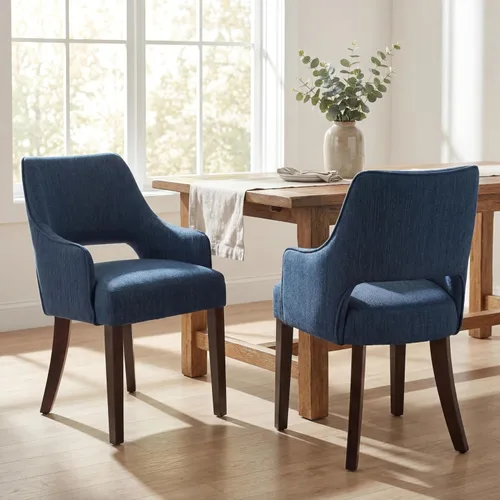 Miniatura 5 de Juego de 6 sillas de comedor de lino tapizadas, sillas de cocina de estilo granja con brazos, sillas decorativas, sillas laterales con patas