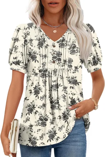 Miniatura 40 de Findsweet Blusas de túnica de verano para mujer, tops casuales y elegantes, manga corta, M-3XL