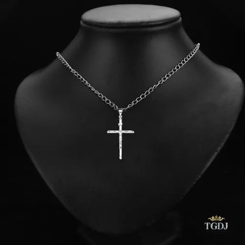Miniatura 2 de Colgante de cruz de crucifijo de oro blanco de 14 quilates, 1.65 x 0.87 pulgadas, acabado pulido, símbolo espiritual hecho a mano, joyería fina