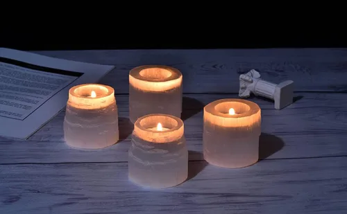 Miniatura 4 de AMOYSTONE Portavelas de selenita de cristal natural, candelabros decorativos de cristal blanco, 2.5 pulgadas, 2 unidades redonda