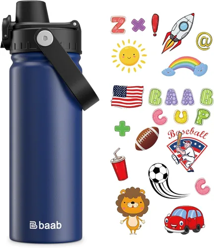 Miniatura 13 de baab Botella de Agua para Niños de 18 oz, Botella de Agua Aislada para Niños con Tapa de Boquilla Bloqueable y Calcomanías, Taza de Agua para Niños