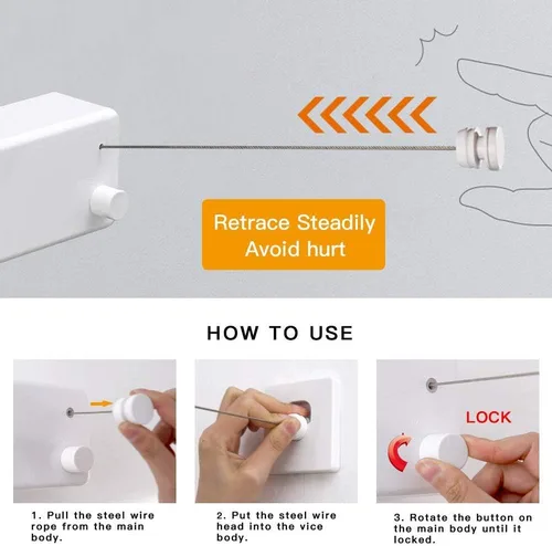 Miniatura 3 de Tendedero retráctil Línea de ropa para interiores y exteriores Línea de secado de ropa resistente Estante de secado de ropa montado