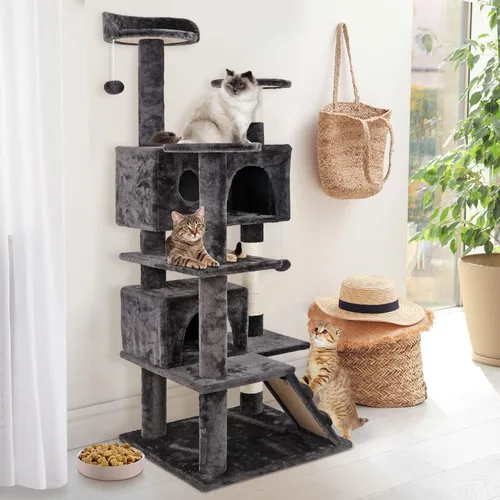 Miniatura 2 de ZENY Árbol para gatos de 54 pulgadas, condominio de torre para gatos de interior, casa para gatos de varios niveles con poste rascador cubierto