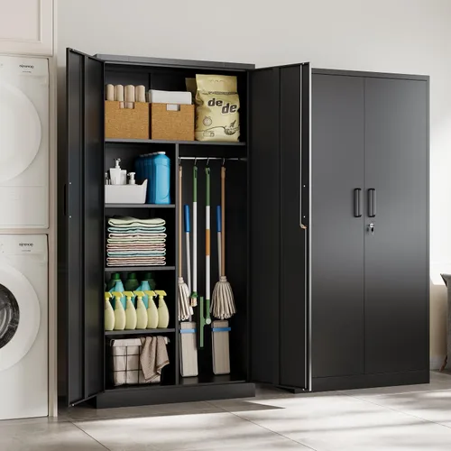 Miniatura 8 de Letaya Armarios de Almacenamiento de Metal Casillero con Puerta con Cerradura, Guardarropa Independiente de Almacenamiento de Acero para Ropa y Negro
