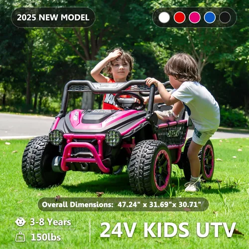 Miniatura 2 de Juguete XXL de 24 V, 7 Ah, 2 plazas, para niños grandes, con control remoto 4WD UTV para niños con asiento de 22 pulgadas, luces LED, reproductor