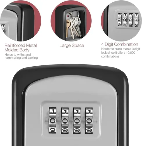 Miniatura 4 de Caja de bloqueo de llave reiniciable de 4 dígitos, aleación de zinc antirrobo para montaje en pared, segura, resistente a la intemperie, a prueba