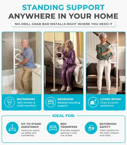 Miniatura 5 de Stander Wonder Pole Plus with Rotating Double Grab Bar, Tension Mounted Security Pole for Seniors & Elderly Adults, No-Drill Floor to Ceiling