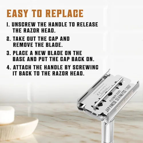 Miniatura 5 de SHAVING REVOLUTION Cuchillas de afeitar de doble filo, seguridad para hombre para afeitar, acero inoxidable japonés platino, un afeitado suave