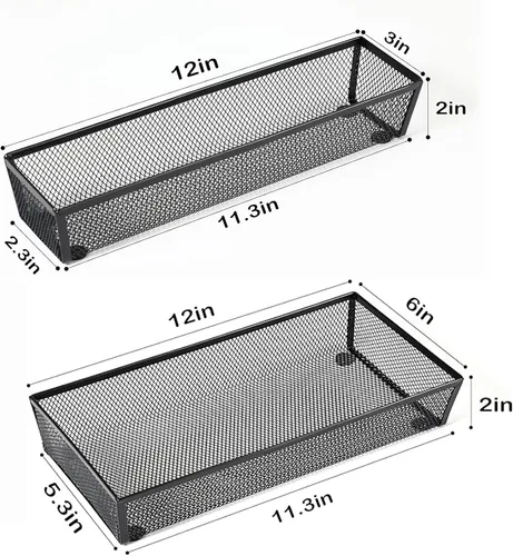 Miniatura 2 de BYCY Organizador de cubiertos para cajón, organizador de utensilios de malla para almacenamiento de cocina, bandeja de malla metálica de acero negro