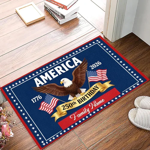 Miniatura 5 de Magimagine Felpudo estadounidense personalizado para el 250 aniversario, regalo personalizado del 4 de julio, feliz cumpleaños 250 de Estados