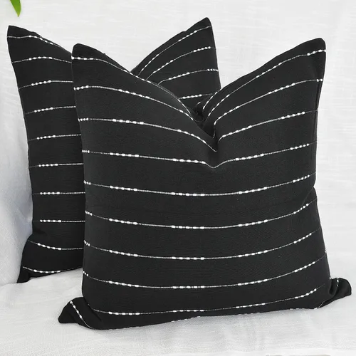 Miniatura 14 de Juego de 2 fundas de almohada modernas color gris de 18 x 18 pulgadas / 18 x 18 pulgadas / algodón tejido con patrón de rayas patrón de rayas