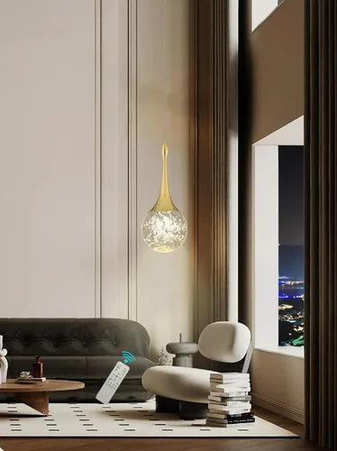 Miniatura 8 de Lámpara colgante Flashing God de oro con 1 luz en forma de lágrima y cristal, lámpara colgante integrada con burbuja de cristal para isla de cocina