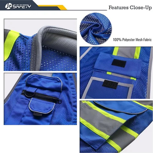 Miniatura 2 de JKSafety Chaleco de alta visibilidad con 9 bolsillos de malla transpirable, cuello acolchado, utilidad de trabajo, EPI ligera, equipo de trabajo