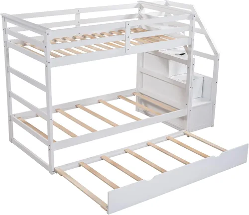 Miniatura 7 de Harper & Bright Designs Litera con nido y escalera, marco de literas de madera individual sobre cama individual con barandilla de seguridad, litera
