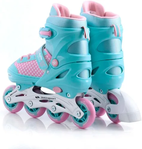 Miniatura 8 de SMJ Lily - Juego de patines en línea ajustables 2 en 1 ABEC-7 para niña, patines convertibles a patines de hielo, color turquesa/rosa