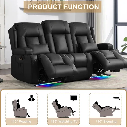 Miniatura 4 de URRED Sofá reclinable eléctrico con masaje y calor, sofá biplaza reclinable de pared con consola, sofá de casa rodante, asiento de cine en casa