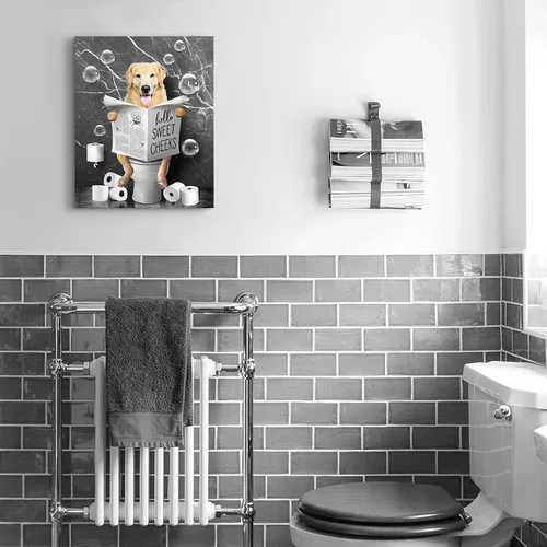 Miniatura 4 de Kasluolo Divertido arte de pared de perro Beagle para decoración de baño, lindo beagle sentado en la bañera, lienzo impreso pintura de animales