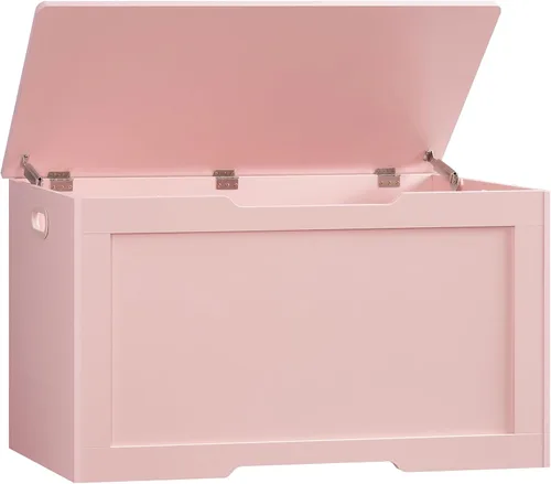 Miniatura 9 de usikey Cofre de almacenamiento de 39.4 pulgadas, baúl de juguetes, caja de juguetes con bisagras de seguridad, banco de almacenamiento superior L