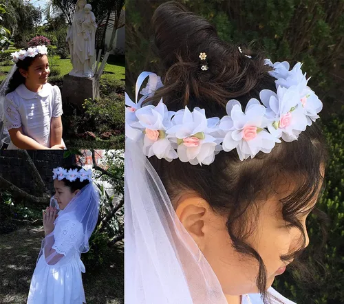 Miniatura 2 de Corona de flores con velo para niñas, ideal para eventos como bodas