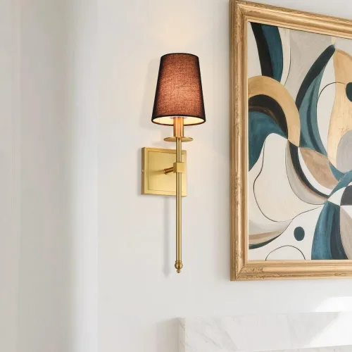 Miniatura 3 de XiNBEi Lighting Apliques de Pared Juego de 2, Iluminación de Aplique de Latón Cepillado Cableado con Pantalla de Tela Negra Lámpara de Montaje