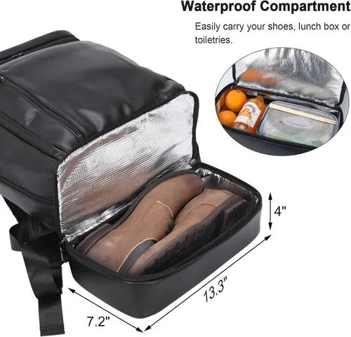 Miniatura 3 de TIDING Mochila de cuero genuino para hombre, bolsa de laptop de 15.6 pulgadas, mochila casual de viaje con compartimento para zapatos, Negro