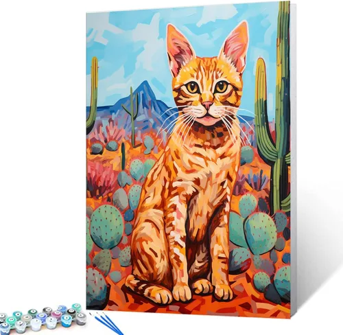 Miniatura 14 de Pintura por números, corte de pelo de gato negro, lienzo profesional con pinceles, pinturas acrílicas, divertido graffiti de animales, pintura por