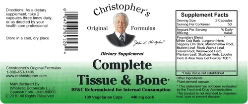 Miniatura 8 de Complemento dietético para tejidos y huesos completos de Dr Christopher, 100