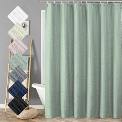 Miniatura 38 de Aiyufeng Moga - Cortina de ducha verde salvia, cortinas de ducha texturizadas en relieve 3D para baño, cortina de baño de tela de poliéster de lujo