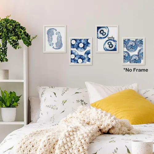 Miniatura 2 de TLESKE Pósteres Azules Preppy de Guepardo Lucky 8 Balls Impresiones Sin Marco de 8x10 Juego de 4, Impresiones Artísticas de Pared de Bolas de azul