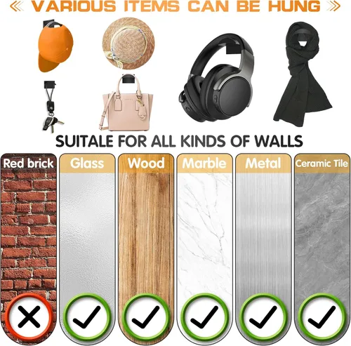Miniatura 6 de Ganchos adhesivos para pared (12 unidades) - Estantes para sombreros de béisbol, diseño minimalista de estante para sombreros, colgadores