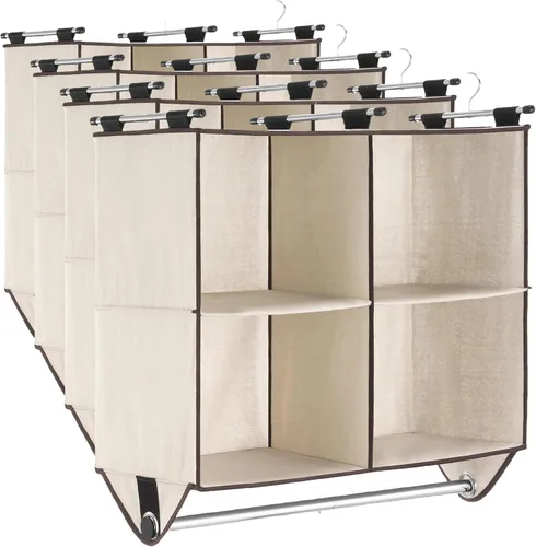Miniatura 10 de Whitmor Estantería organizadora de armario de tela de 4 secciones con barra de ropa de cromo incorporada Gris claro + gris oscuro