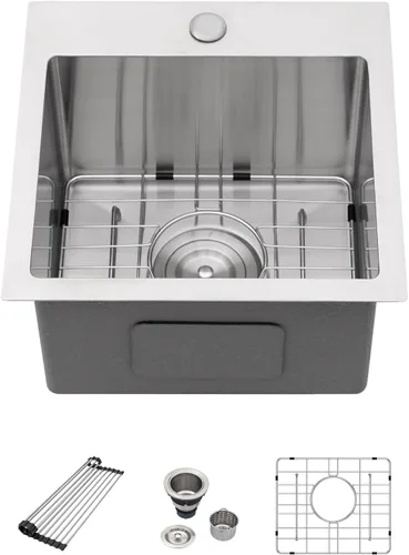 Miniatura 39 de Fregadero de cocina para exteriores, 21 x 20 pulgadas, fregadero de barra para exteriores, fregaderos de cocina de acero inoxidable de montaje