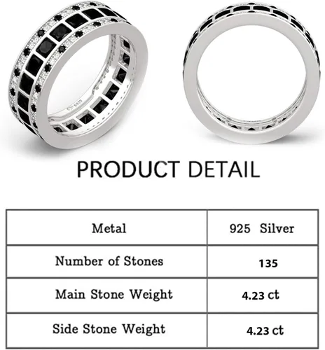 Miniatura 2 de Jeulia Anillo de diamantes de boda para hombre Anillo de plata de ley Eternity corte princesa para mujeres y hombres, anillo de compromiso apilable