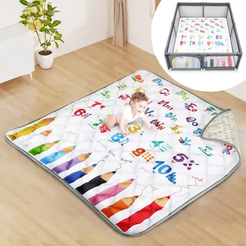 Alfombra de juego para bebé, 50 x 50 pulgadas, antideslizante, acolchada, lavable a máquina (alfabeto)