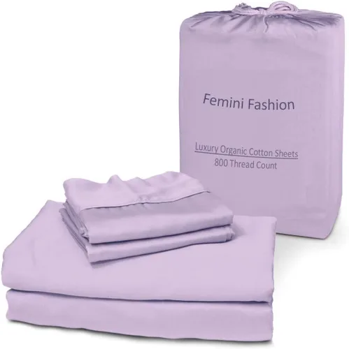 Miniatura 15 de Femini Fashion Juego de sábanas de 4 piezas 100% algodón orgánico certificado de 800 hilos y 24 pulgadas de profundidad