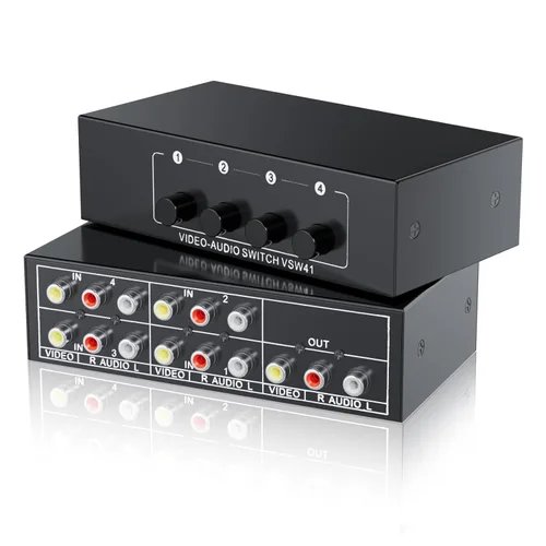 Miniatura 10 de BolAAzuL - Interruptor RCA 2 en 1 salida, selector conmutador de vídeo compuesto L/R, audio, caja 2X1, BolAAzuL interruptor RCA de 2 vías - caja