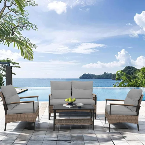 Miniatura 10 de COOS BAY Sunset Haven - Juego de muebles de patio para exteriores, juego de conversación al aire libre, sofá de mimbre de ratán, sofá biplaza, 2